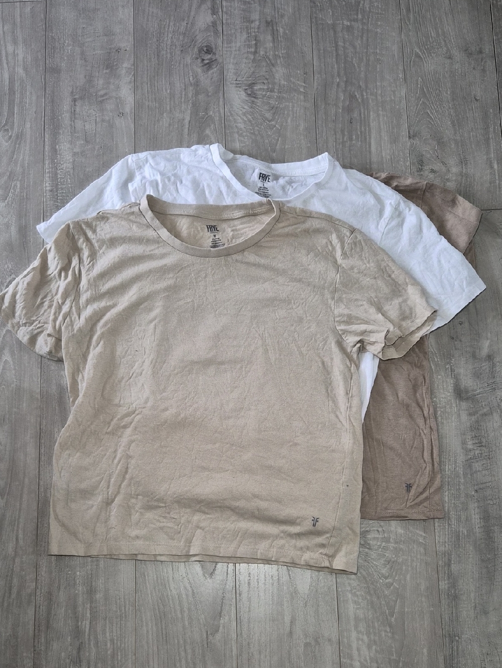 3-Pack Frye Crewneck Tees - White, Beige, Taupe M-L